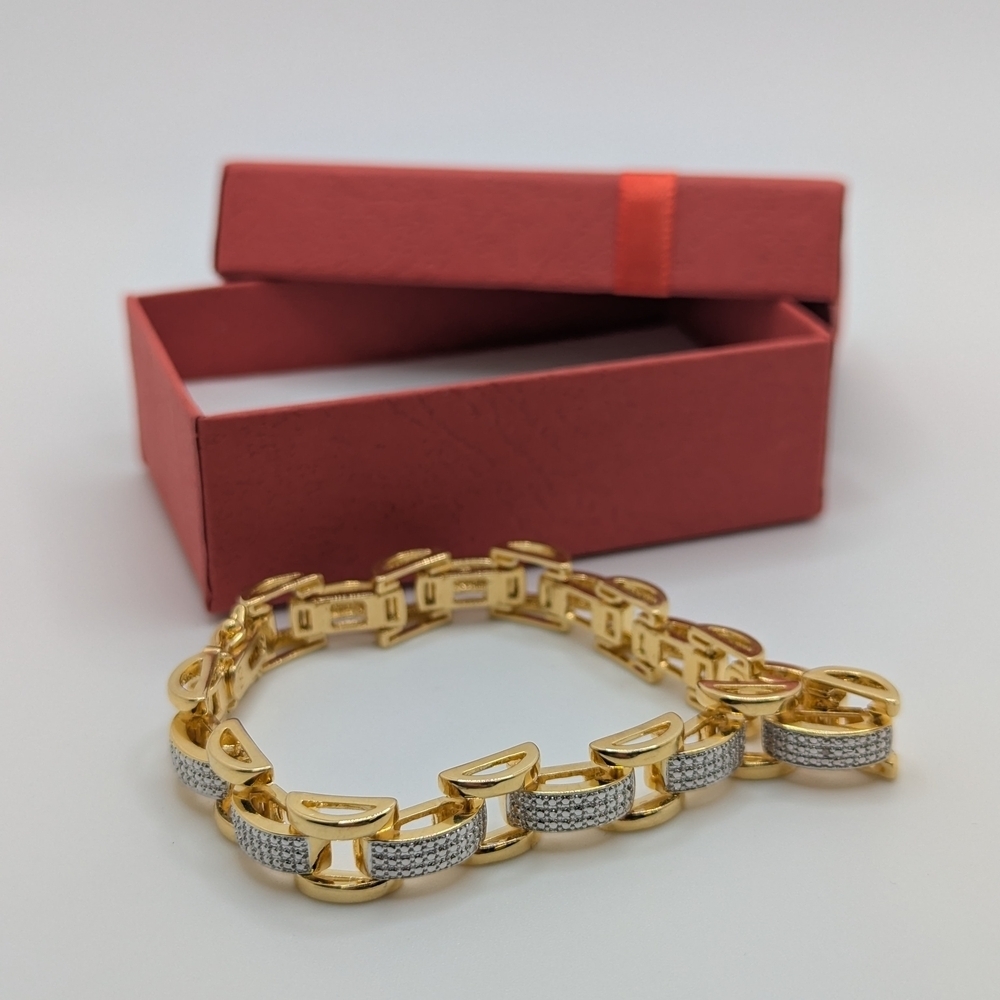Mens Jewelry 18K Gold Plated Bracelet Diamond Accent Fancy Link 8.5"  GP